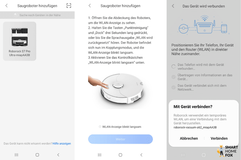 Шаги по настройке приложения Roborock представлены в хронологическом порядке